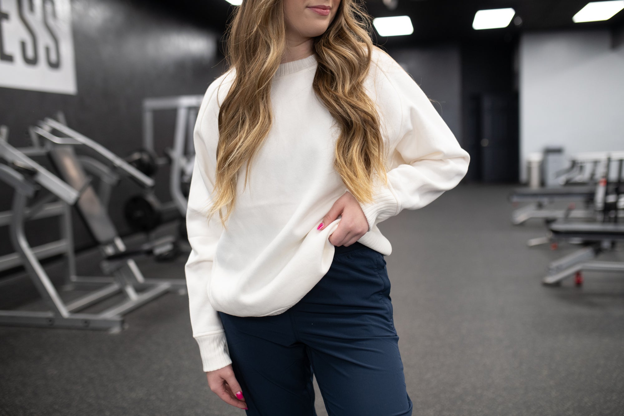 Ivory French Terry Long Sleeve Crew Neck