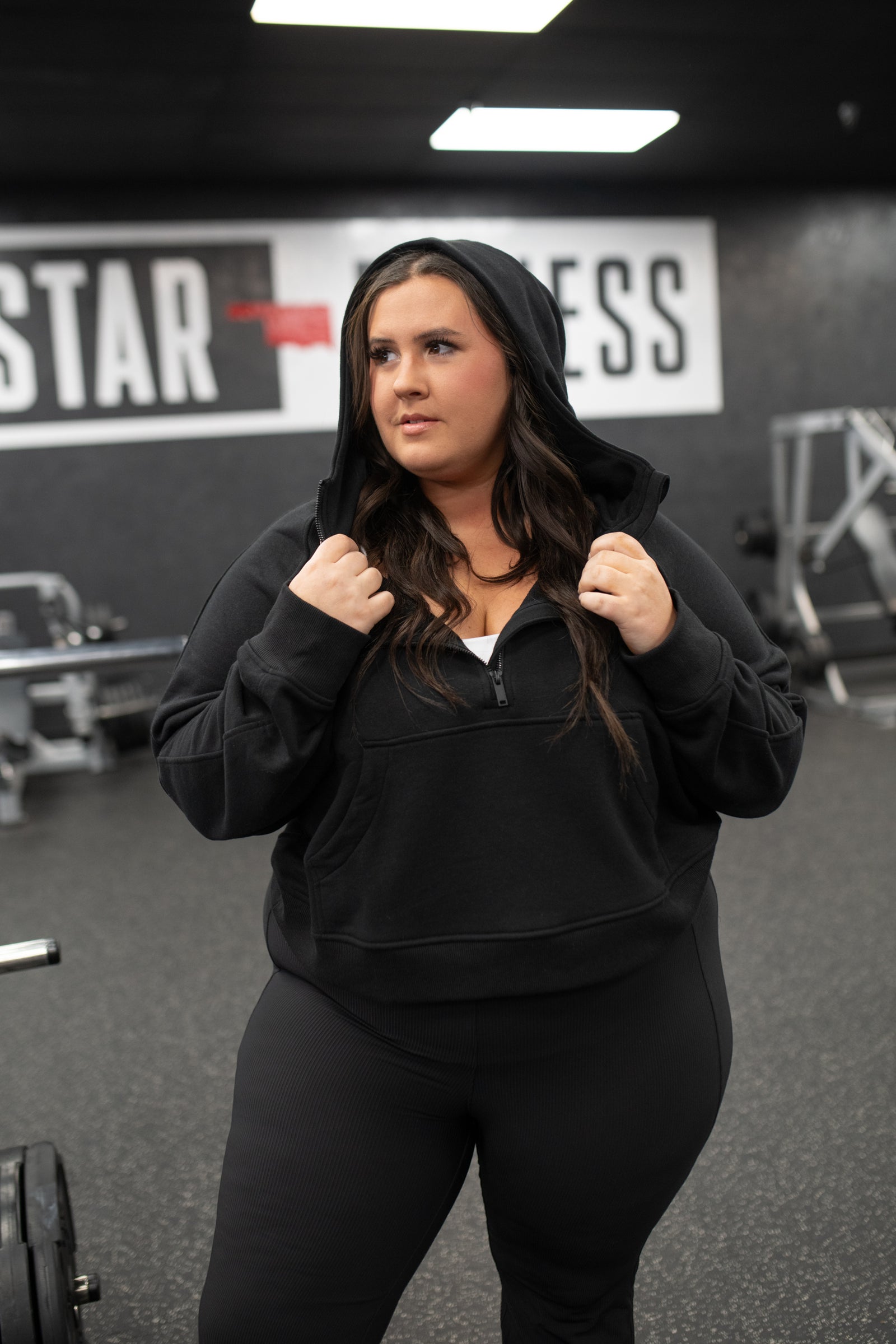 Black French Terry Cropped Hoodie Jacket