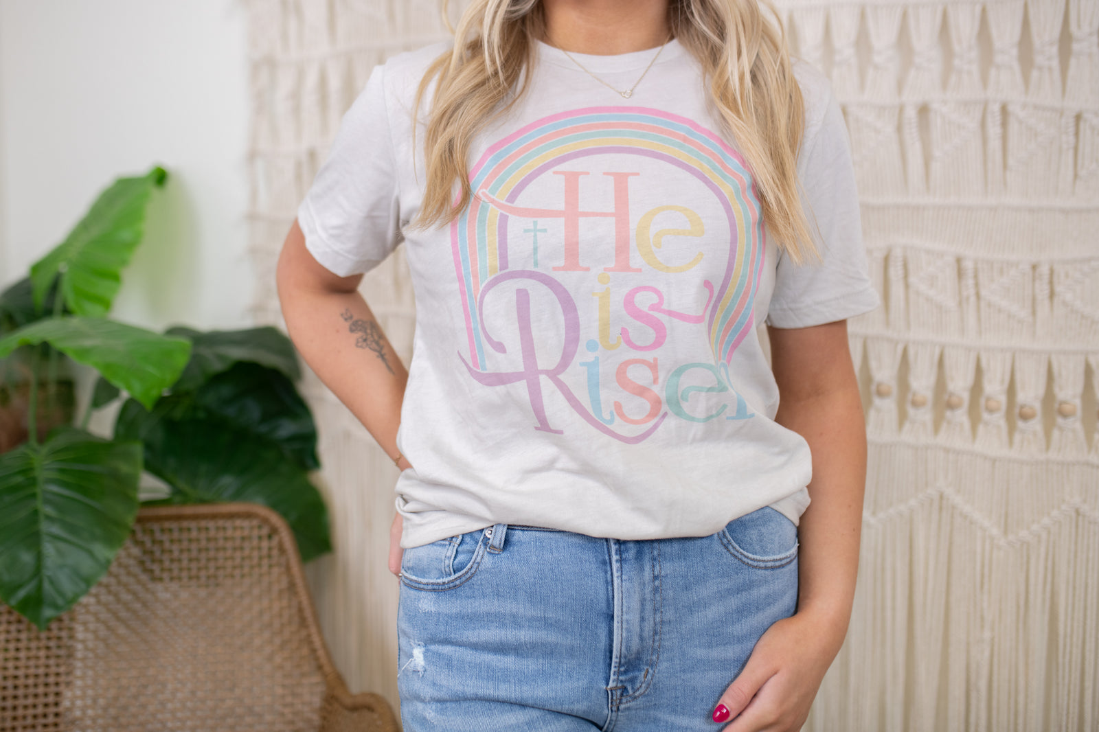 He Is Risen Rainbow Graphic Tee