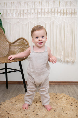 Overalls-Oatmeal Solid Muslin