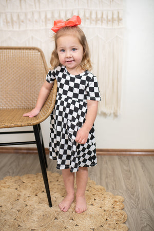 Twirly S/S Dress-Checkerboard