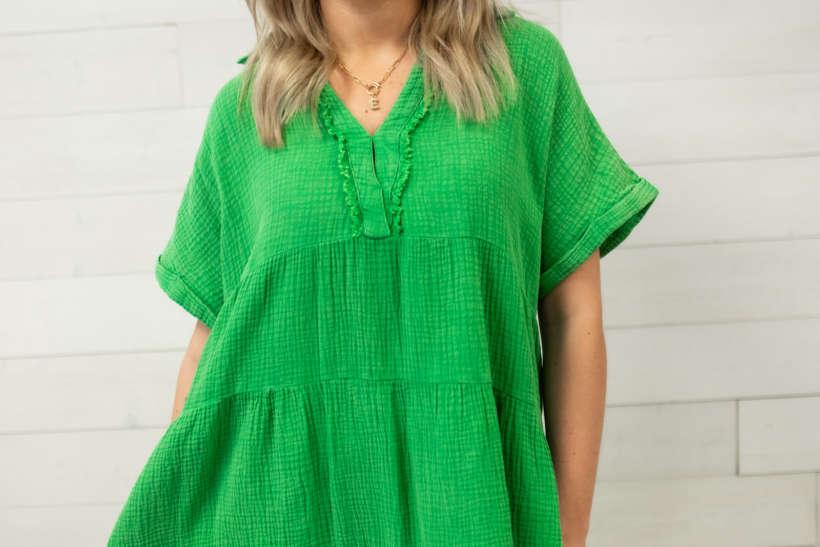 Umgee Mineral Wash Tiered babydoll Dress-Green