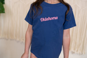 Girl's Navy Oklahoma Slant Embroidered Tee