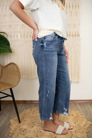 Carla High Waisted Button Fly Destroyed Crop Jeans