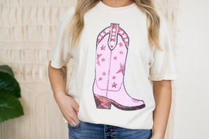 Pink Sequin Star Boots-Ivory