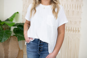 White Washed Cotton Round Neck S/S Top