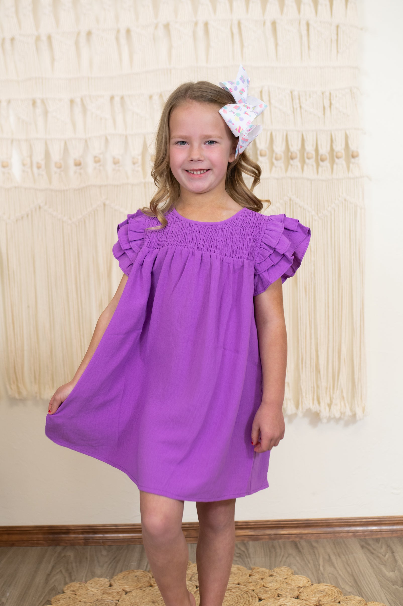 Orchid Dress with Ruffle Sleeves