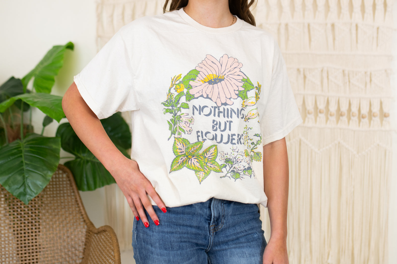 Nothing But Flowers Thrifted Graphic Tee-Off White