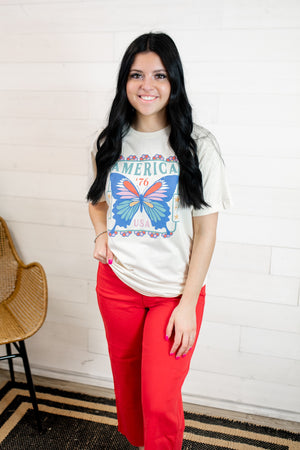 American Butterfly Graphic Tee-Natural