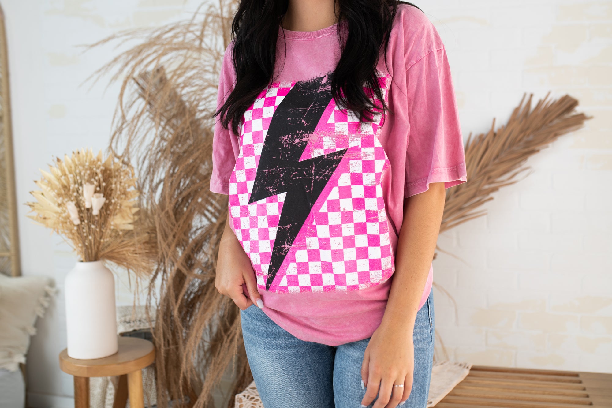 Vintage Mineral Washed Checker with Lightning Bolt Graphic Tee