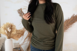 What Is In Your Heart Ribbed Long Sleeve Top-Olive