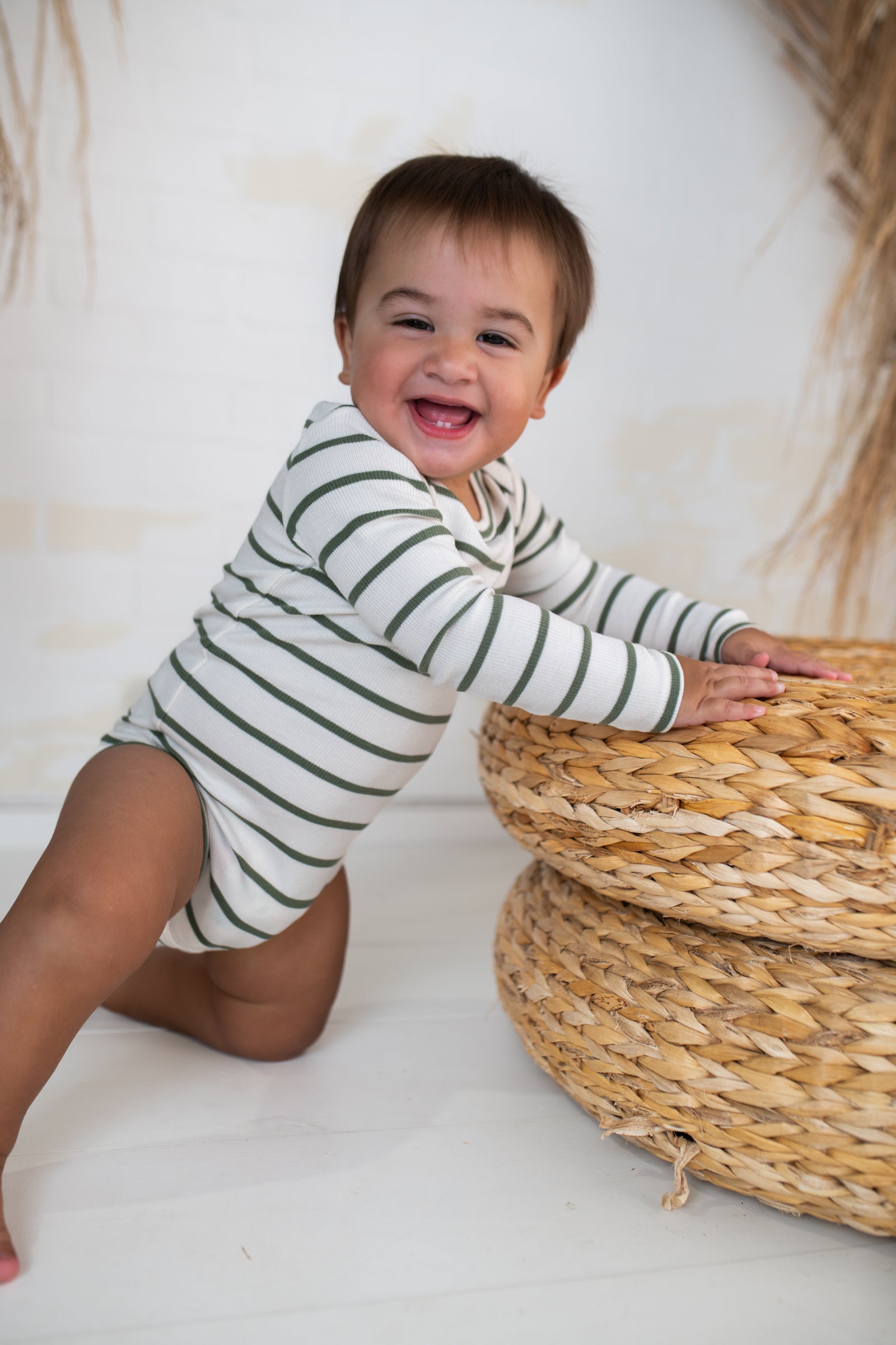 Rib Oil Green & Sugar Swizzle Long Sleeve Bodysuit