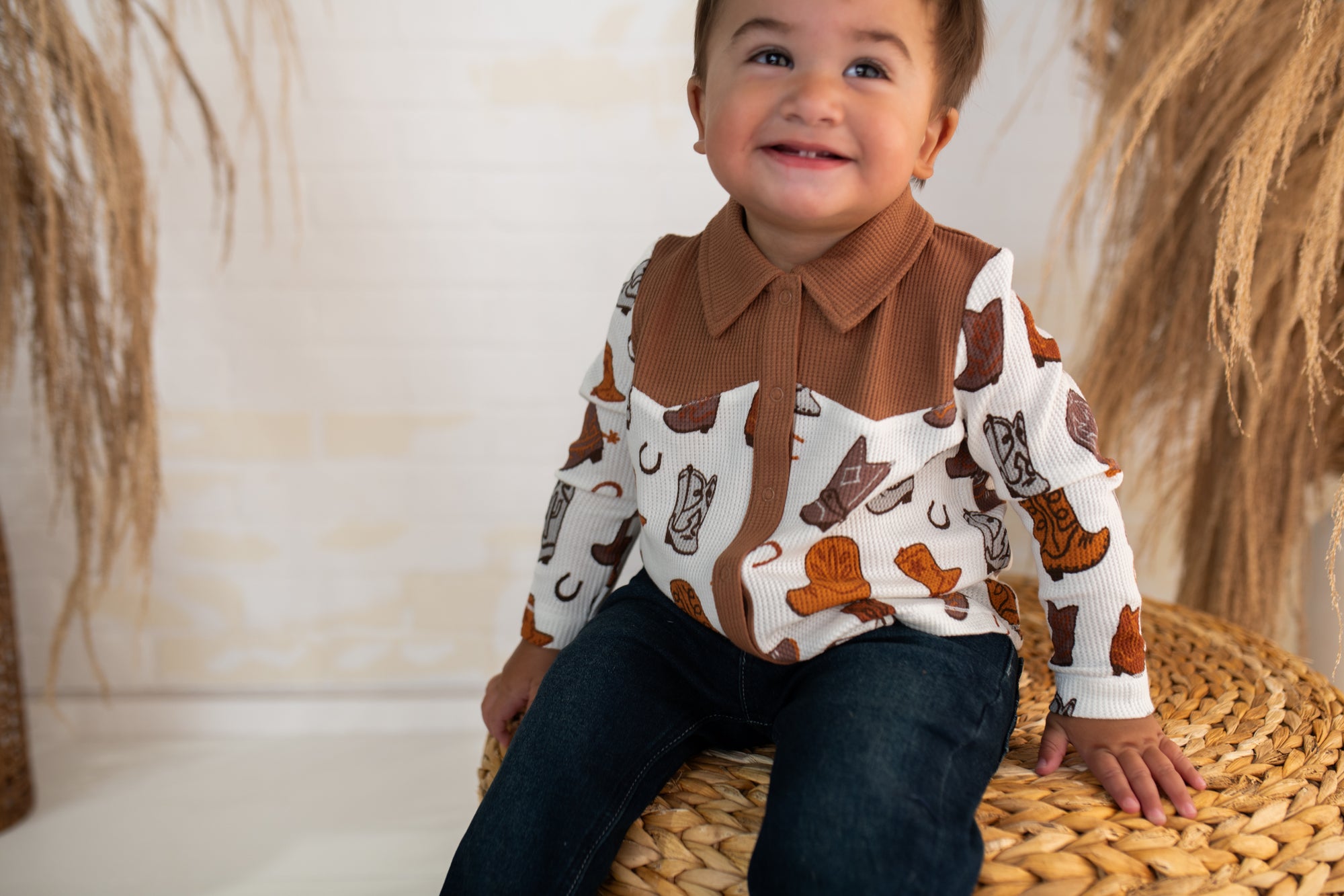 Brown Boots Cowboy Snap Button Shirt