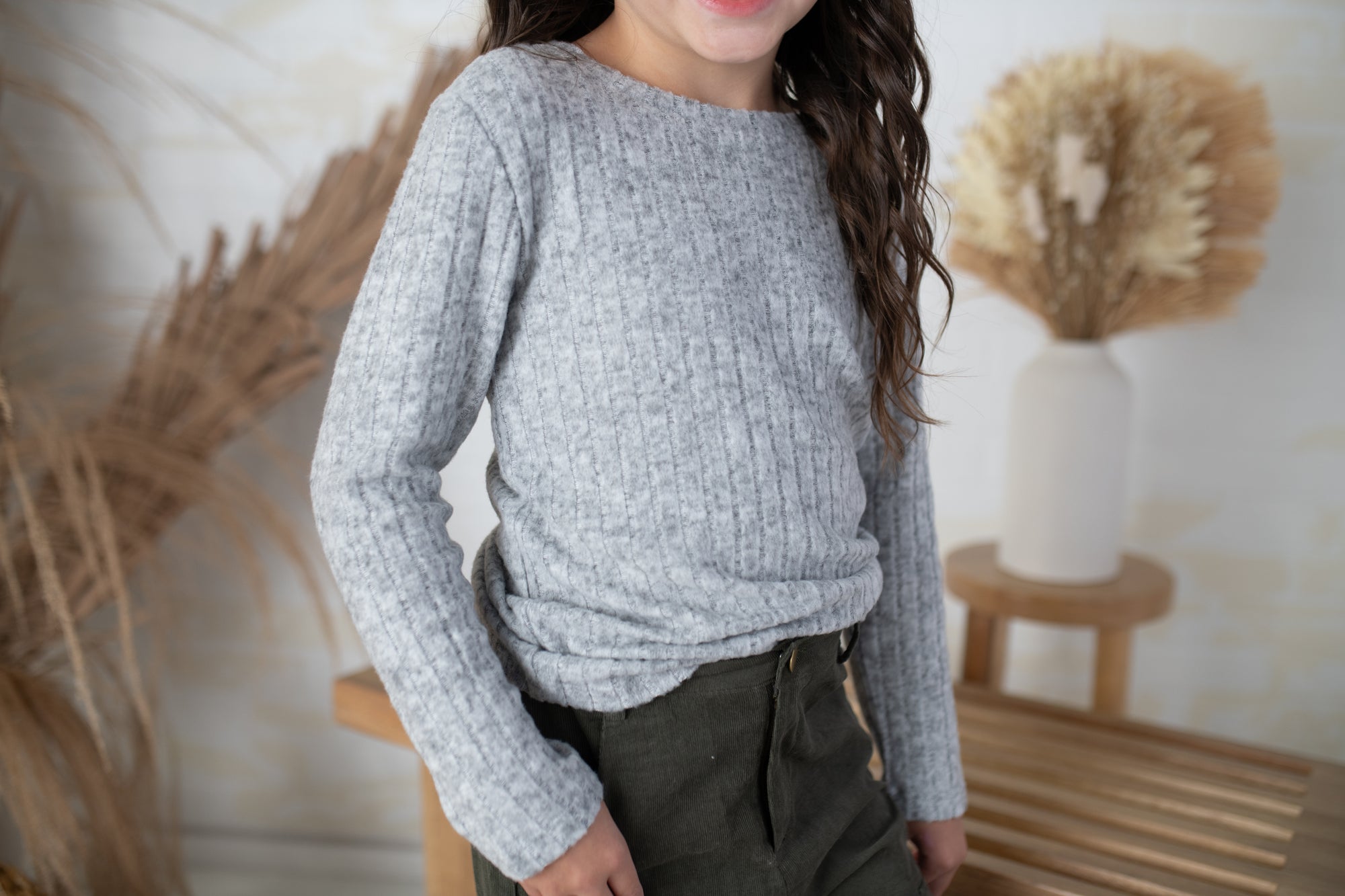 Nikki Heather Grey Ribbed Sweater Top