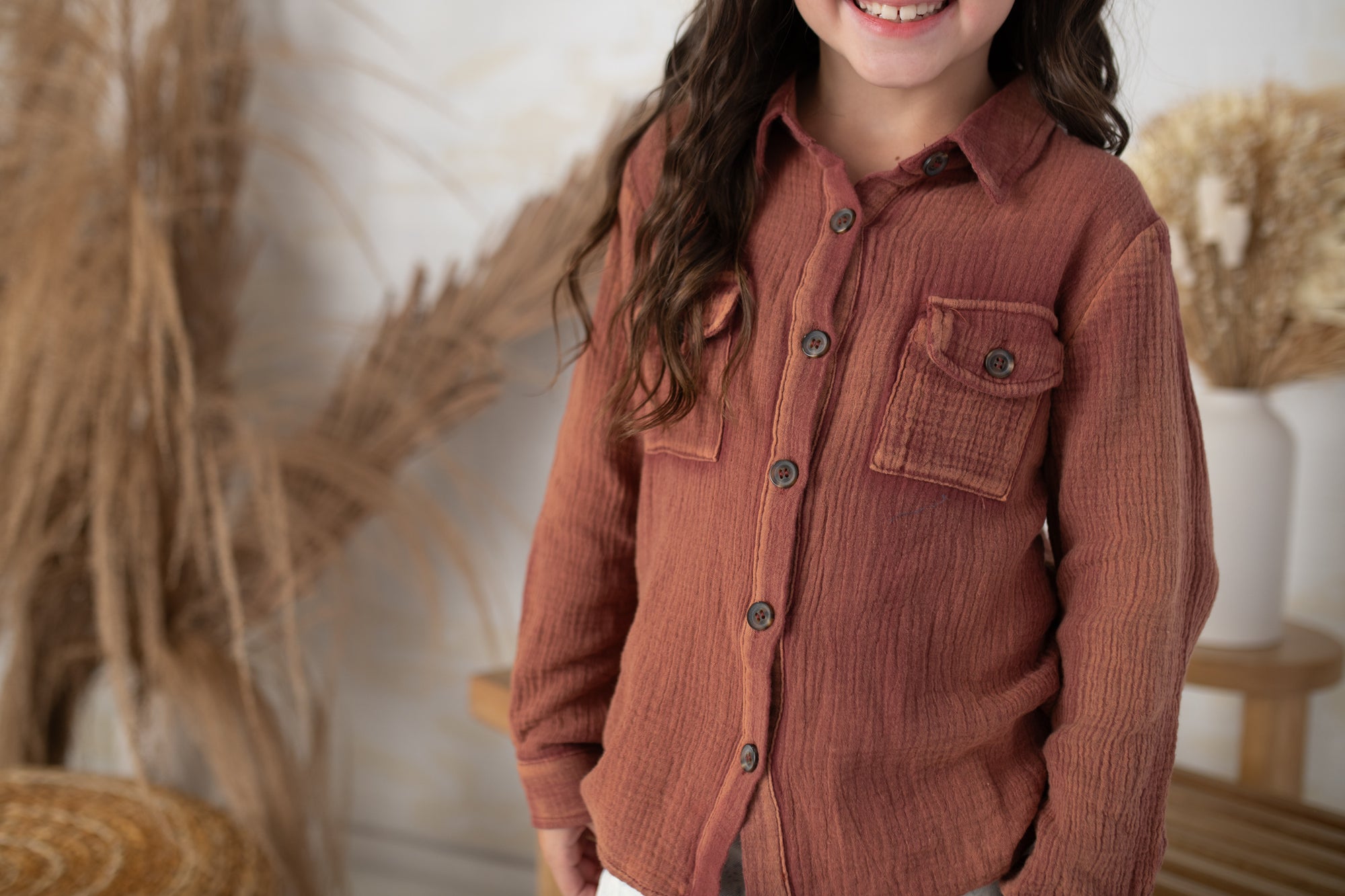 Girl's Brown Button Up Top