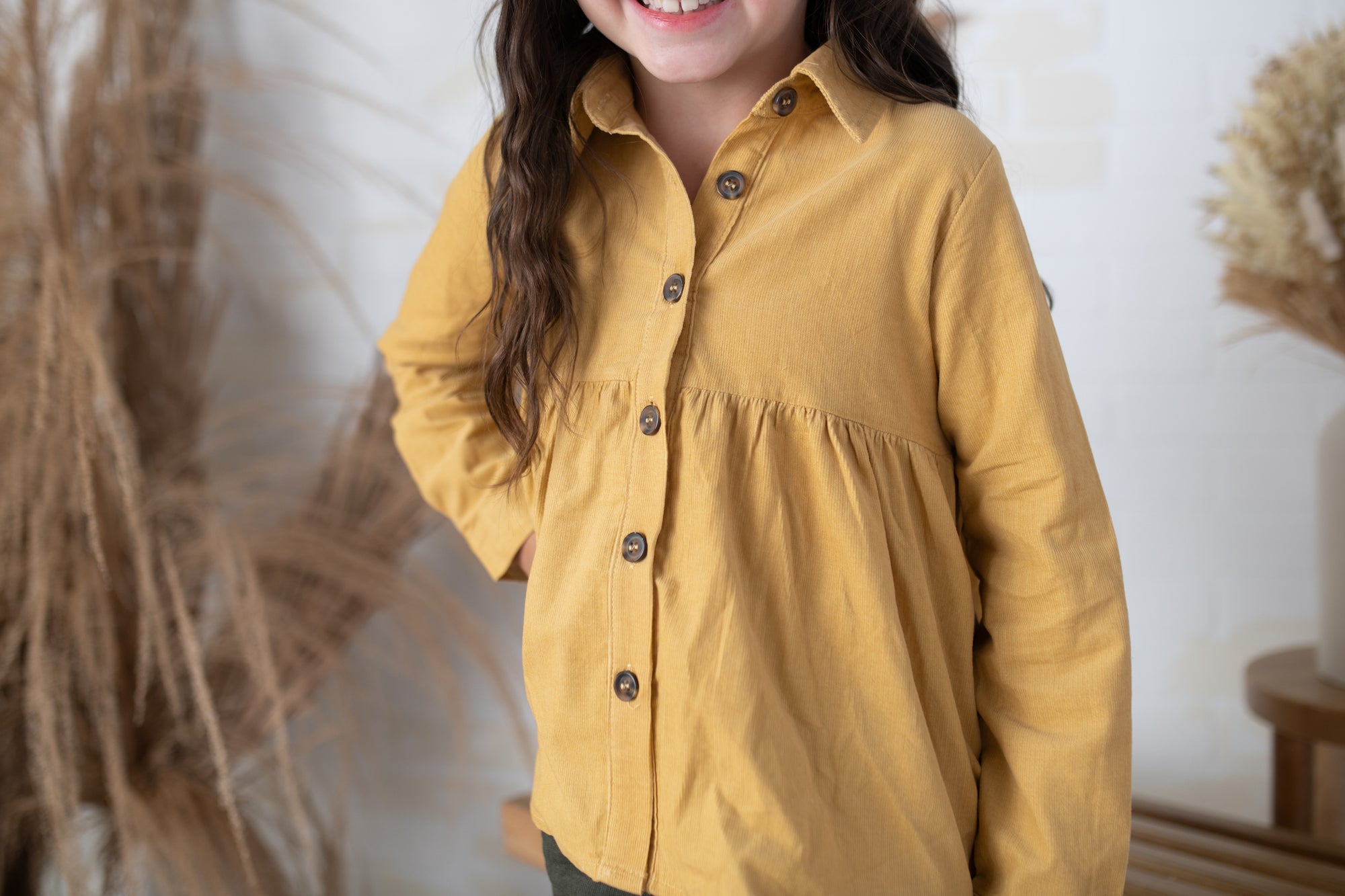 Girl's Mustard Tiered Long Sleeve Top