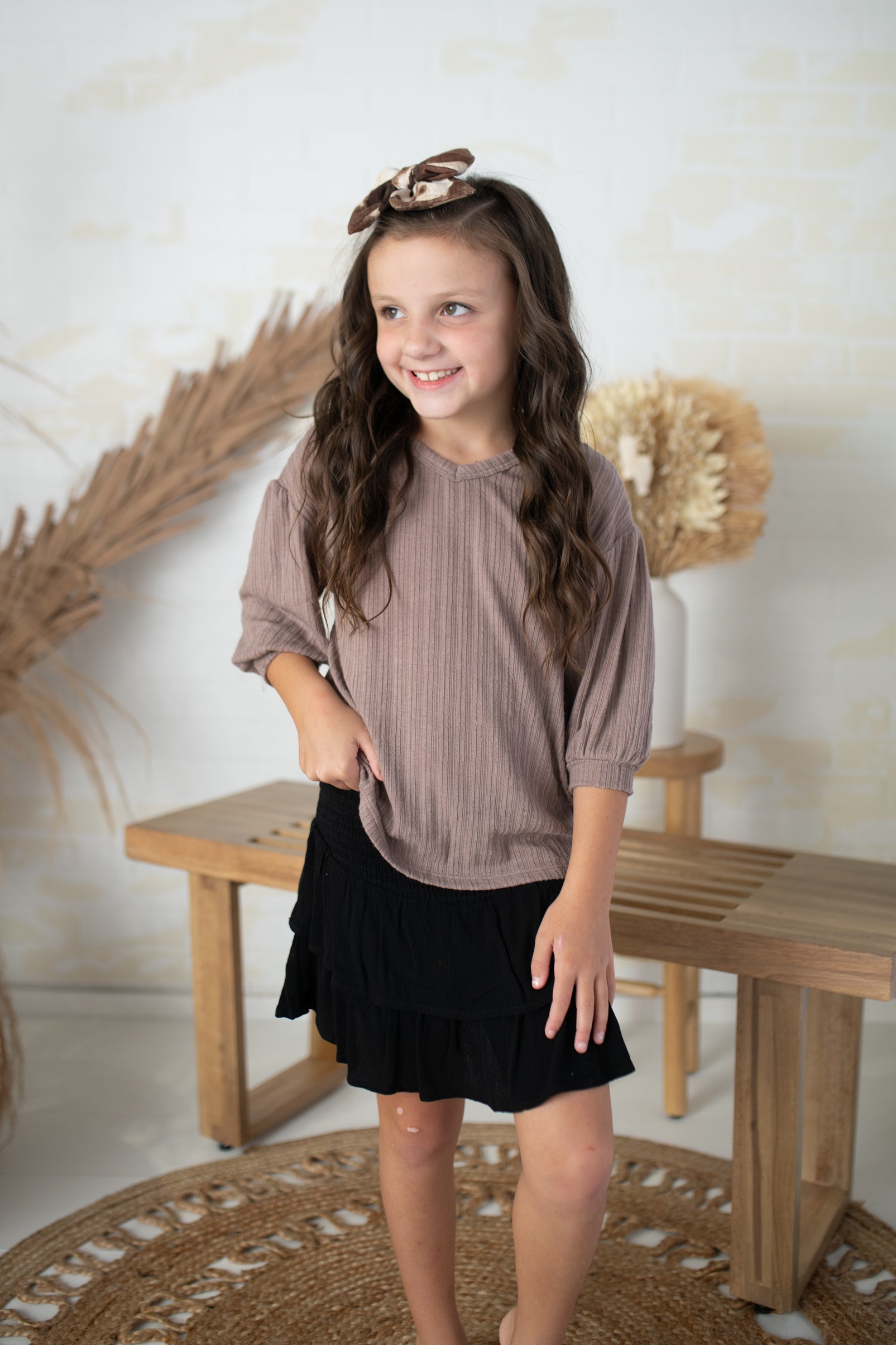 Girl's Mauve Short Sleeve Sweater Top