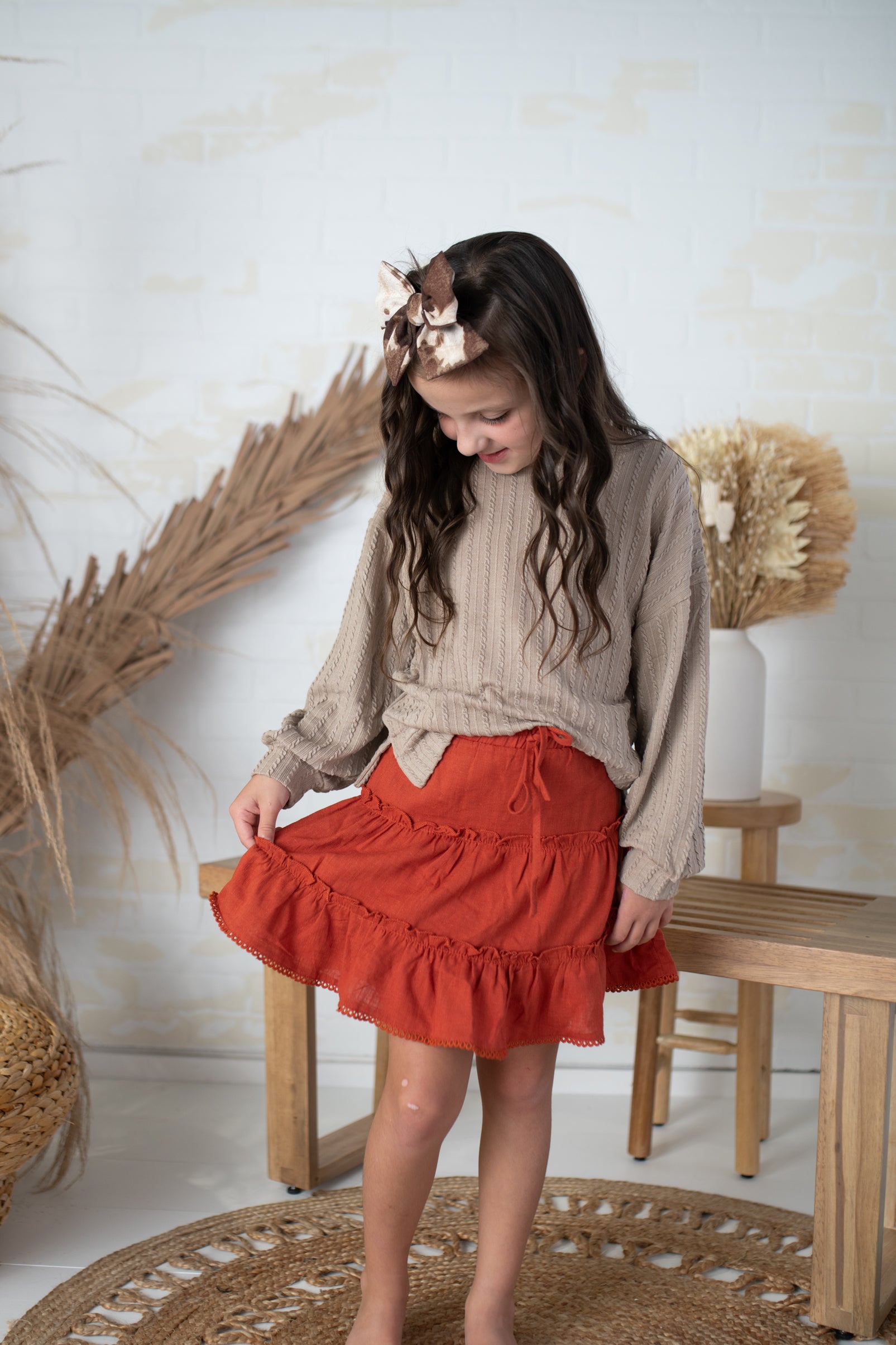 Girl's Rust Ruffled Skirt