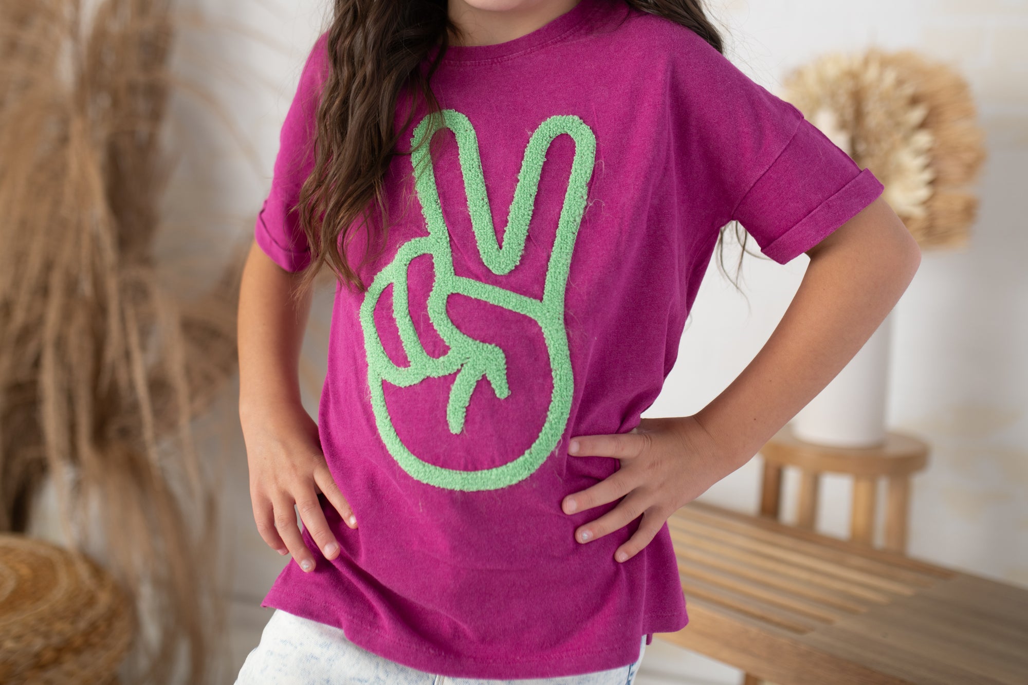 Tween Festival Fuchsia Peace Sign Chennile Top