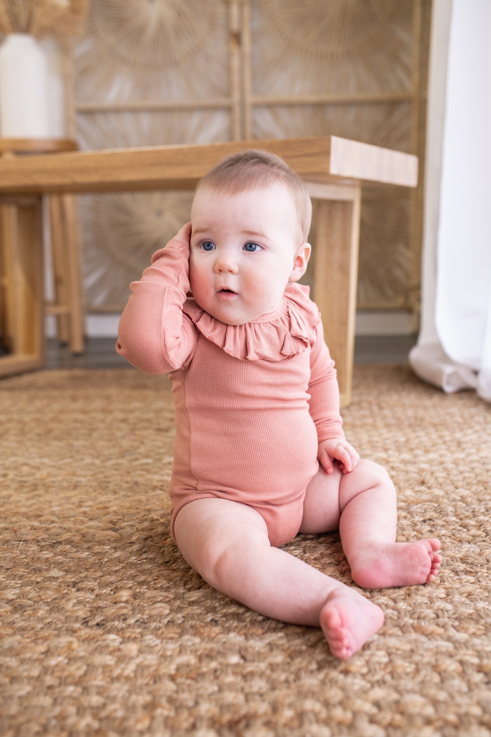 Brown Ribbed Cameo Long Sleeve Bodysuit