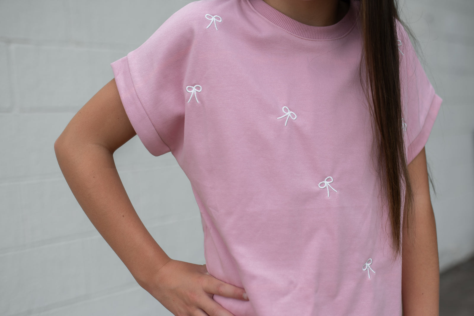 Girls Mauve Top With White Bows