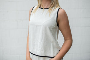 Contrast Trim Sleeveless Linen Top Natural
