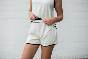 Contrast Trim Linen Short Natural