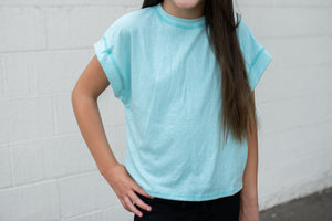 Slouchy Design Cutout Back Tee Aqua