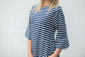 Navy & White Stripe Dress 3/4 Sleeves