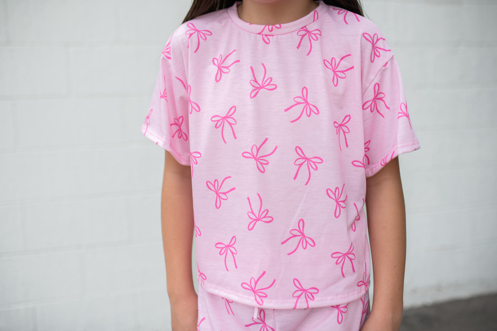 Ribbon Print Top & Short Set Pink Bows