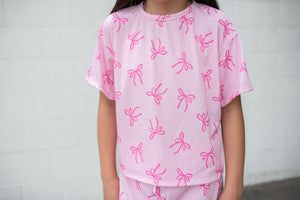 Ribbon Print Top & Short Set Pink Bows
