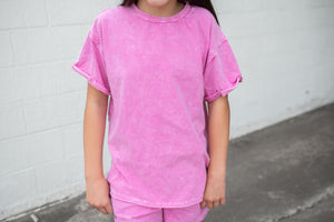 Mineral Wash Raw Edge Tee Shirt Pink