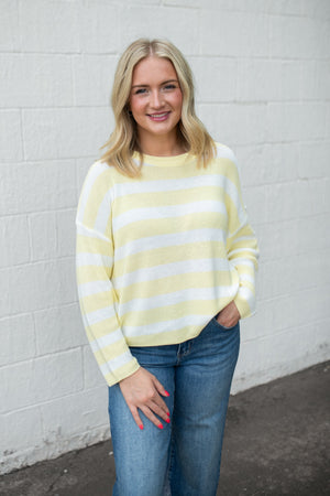 Stripe LS Cozy Knit Top Yellow