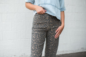Ella Light Brown Cheetah Stretch High Rise Pants
