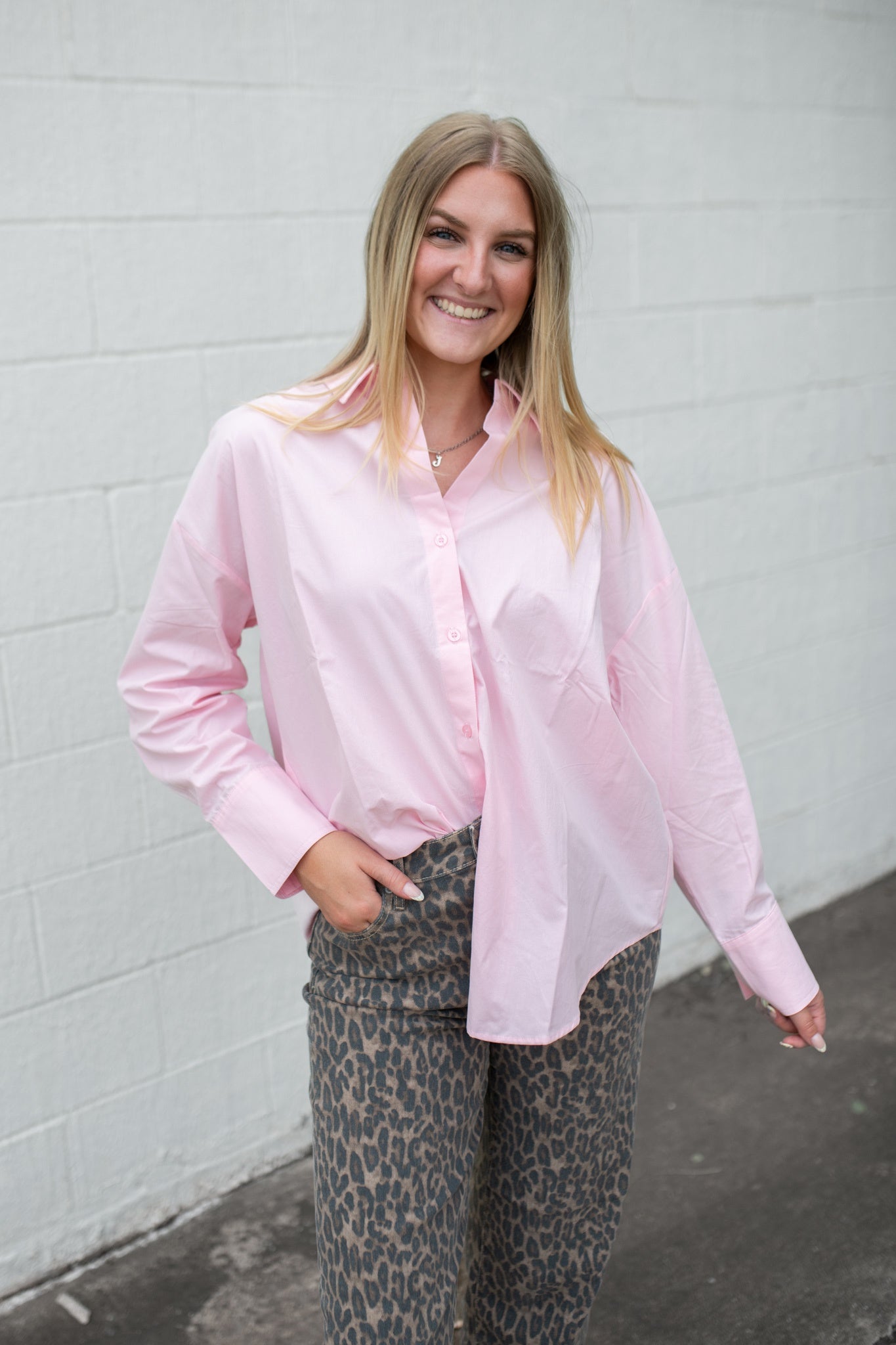 Soft Pink LS Button Up Top