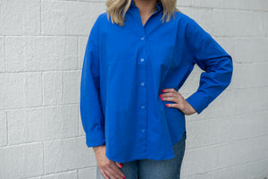 Cobalt Blue LS Button Up Top