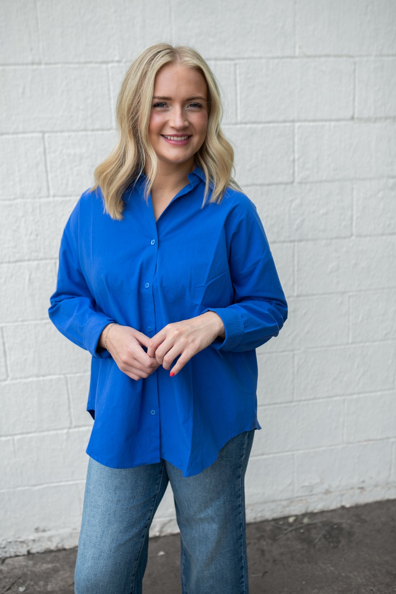 Cobalt Blue LS Button Up Top