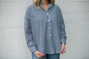Navy & White Striped LS Top