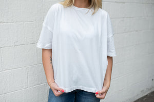 Washed Exposed Seam Relaxed Knit T Shirt White