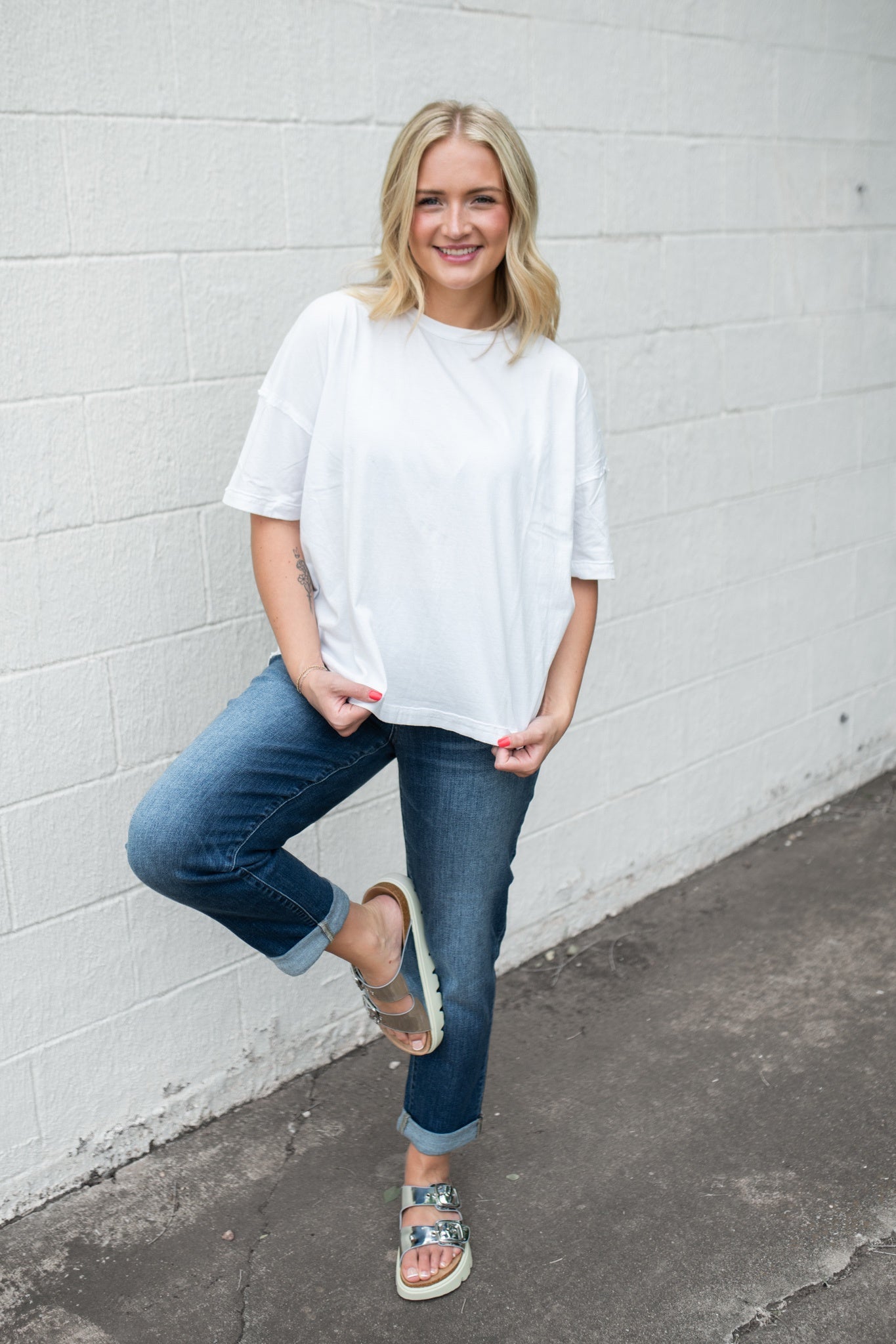 Washed Exposed Seam Relaxed Knit T Shirt White