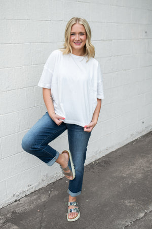 Washed Exposed Seam Relaxed Knit T Shirt White