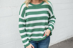 Stripe LS Cozy Knit Top Green