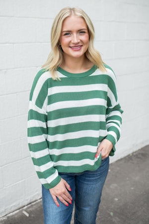 Stripe LS Cozy Knit Top Green