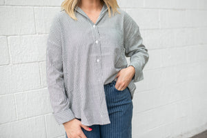 Black & White Stripe Button Up Top