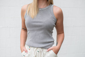 Washed Raw Edge Sleeveless Knit Tank Grey