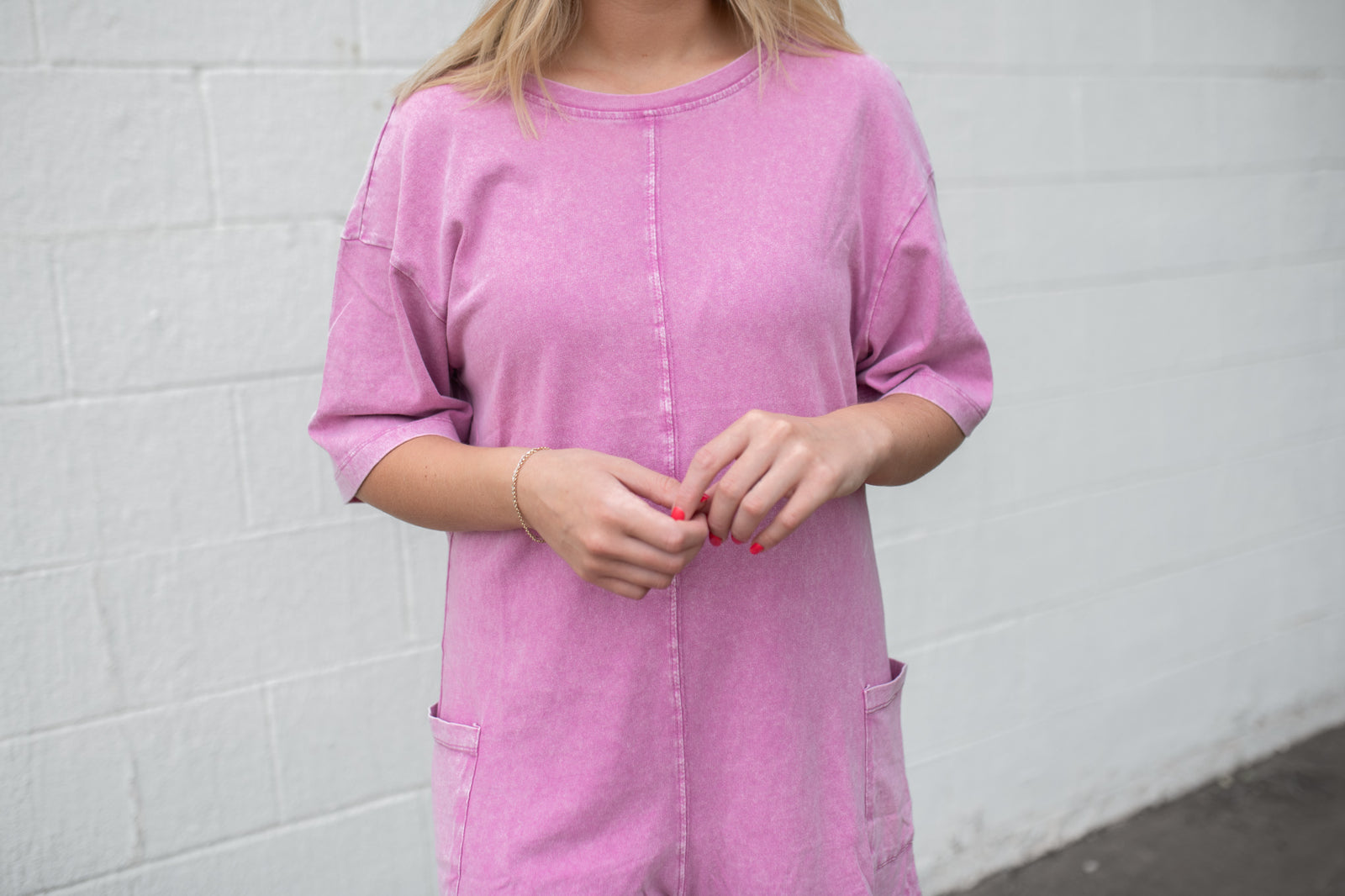 Open V Back SS Romper Fuchsia