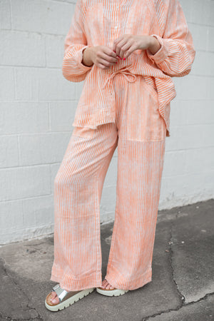 Orange Stripe Straight Pants With Elastic Waist
