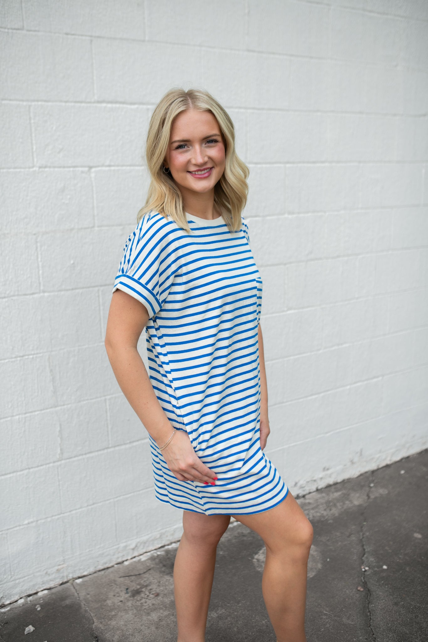 Blue & White Striped Tee Shirt Dress
