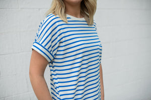 Blue & White Striped Tee Shirt Dress