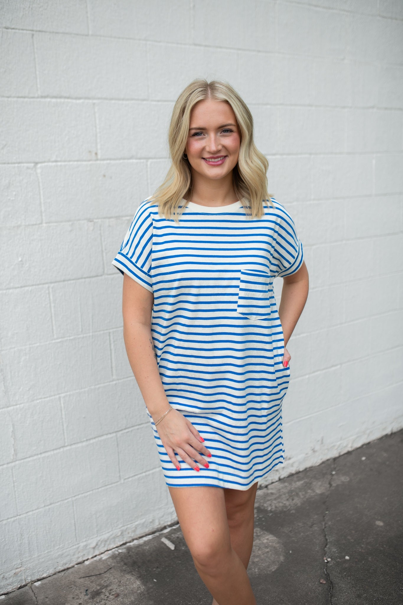 Blue & White Striped Tee Shirt Dress